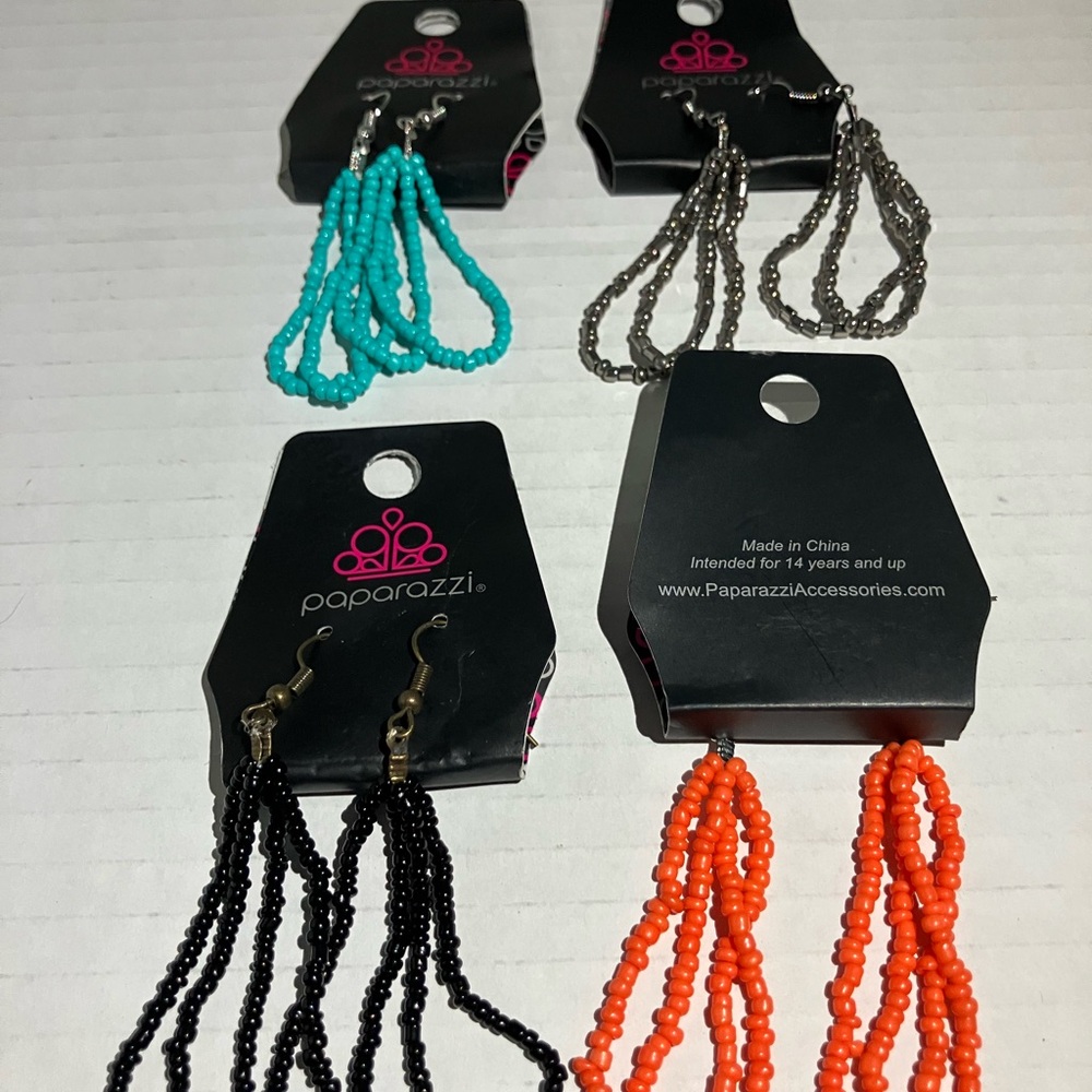 Paparazzi Beaded Hanging Loop Hook Earrings - Turquoise, Gunmetal, Black, Orange
